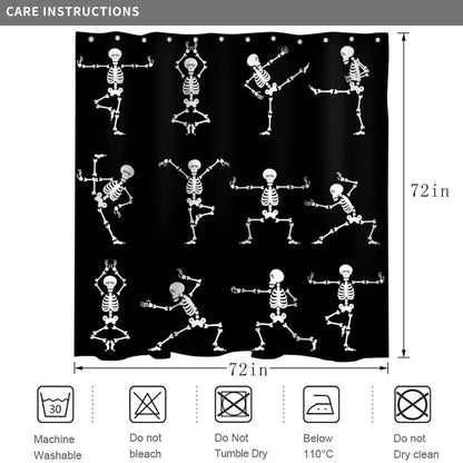 GCIREC Halloween Shower Curtain, Cartoon Funny Skull Skeleton Dancing Bathroom Curtain Halloween Party Retro Bath Curtain Waterproof Fabric Machine Washable with 12 Hooks, 72"X72"