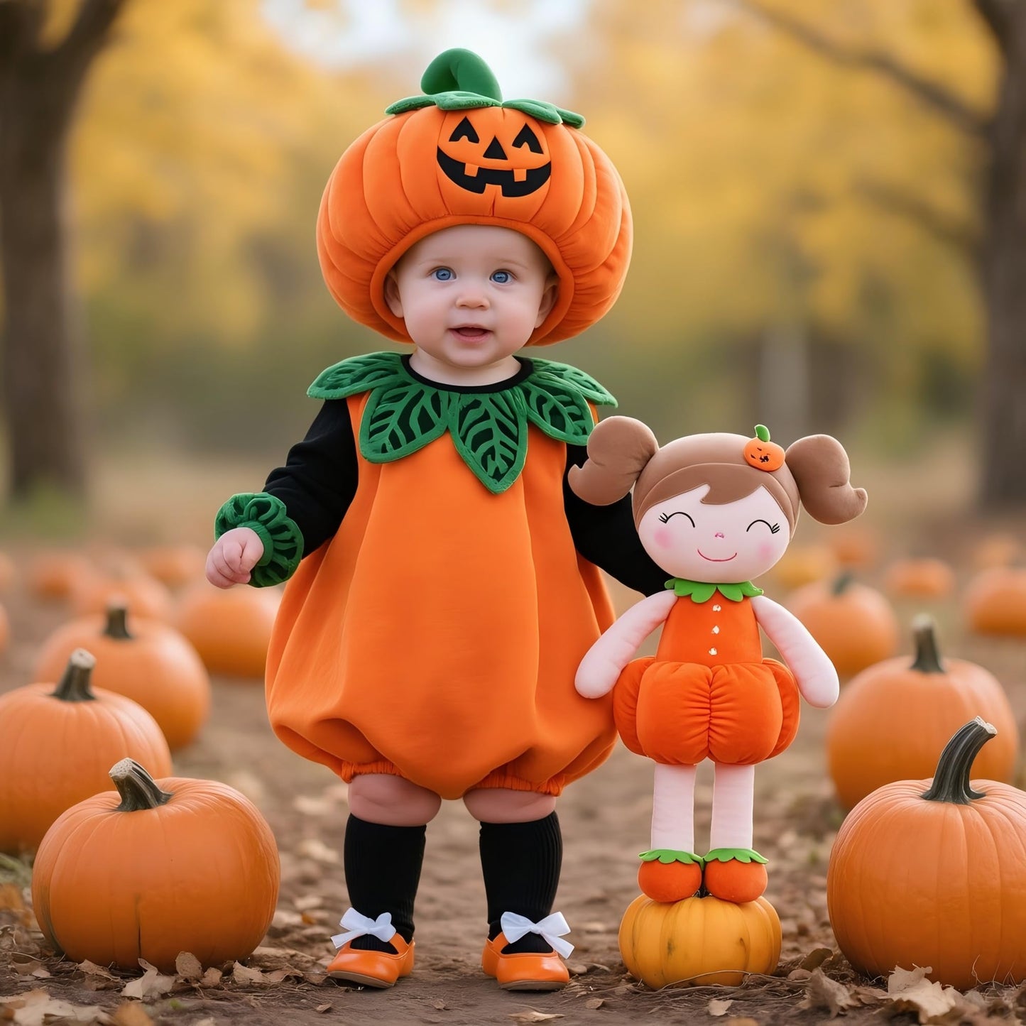 Gloveleya Dolls Halloween Pumpkin Baby Girl Gifts Plush Pumpkin Doll Soft Toys Orange 18 inches