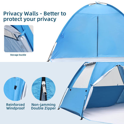 COVACURE Beach Tent Sun Shelter for 3-4 Person - UPF 50+ UV Protection Beach Shade, Waterproof & Lightweight, Easy Setup Portable Sun Canopy for Camping, Fishing, Beach