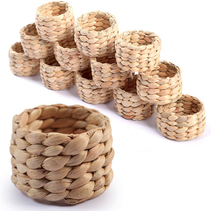 12 Pcs Round Woven Napkin Rings, Water Hyacinth Easter Napkin Rings Set of 12, Anillos para Servilletas De Tela, Boho Napkins Holder for Elegant Table Decoration, Christmas Table Decor, Wedding Decor