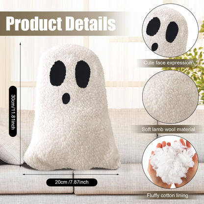 Kigley 2 Pcs Ghost Shaped Pillows Halloween Throw Pillows for Sofa Bed Couch Ghost Decor Stuffed for Halloween Party Outdoor Home Decorations Cushion (11.81 x 7.87 Inch)
