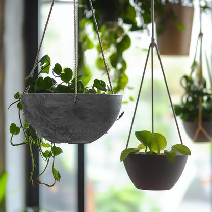 LA JOLIE MUSE Hanging Planter Flower Plant Pots - 10 Inch Indoor Outdoor Balcony Patio Hanging Basket Set of 2, Marble Pattern