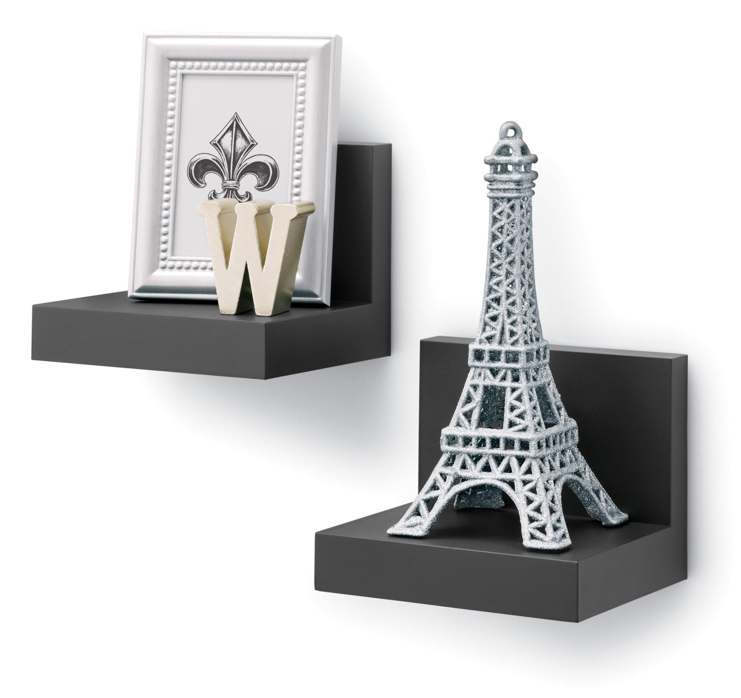 Command Display Ledges, Holds up to 2 lb, Slate, 2 Ledges with 8 Medium Command Strips, Damage Free Hanging Floating Shelf with Adhesive Strips, Personalize Living Room, Bedroom, Kids Room or Office