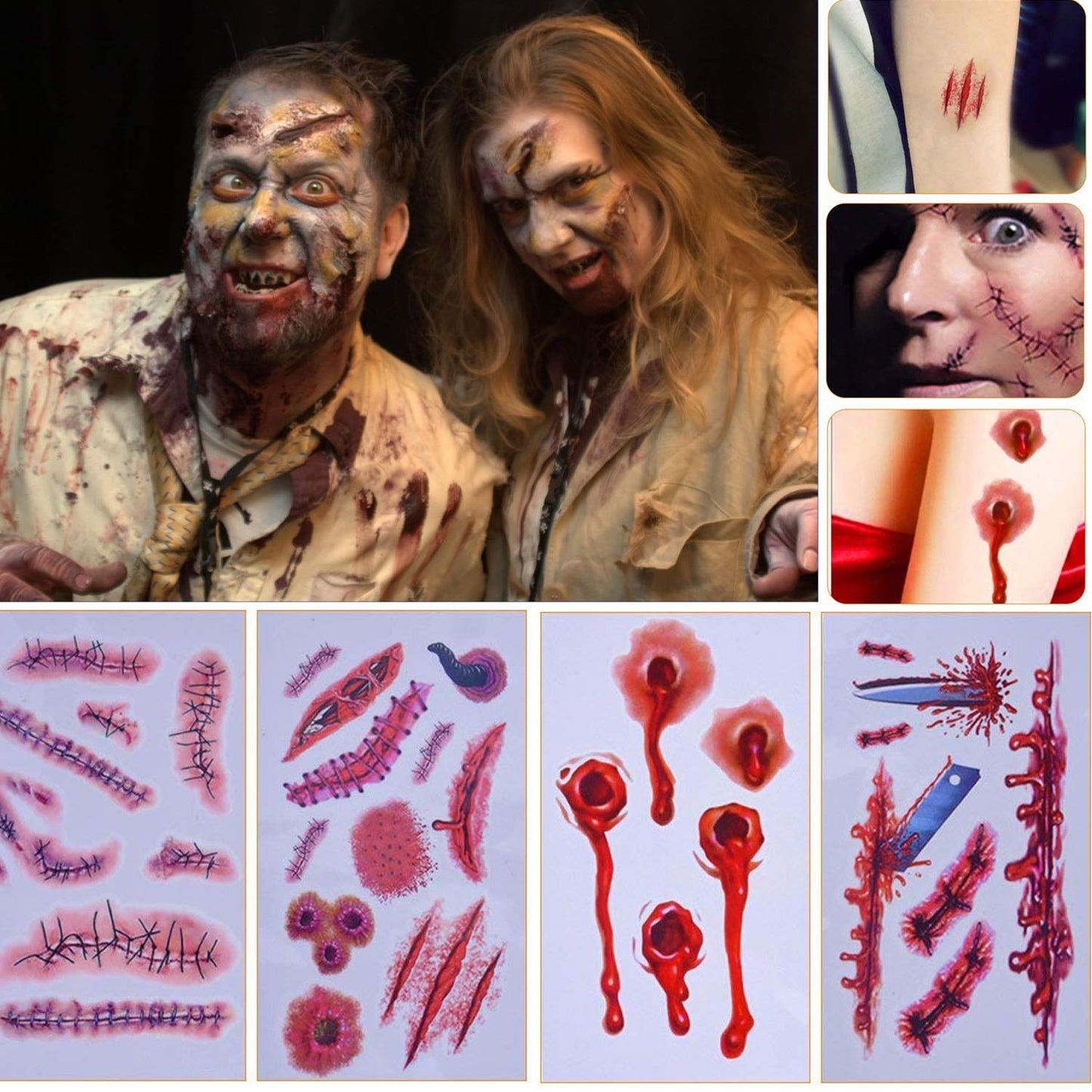 Halloween Decorations 126 PCS Halloween Window Clings, 8 Sheets Bloody Handprint Footprint Halloween Wall Decal Floor Clings with Tattoo Stickers, Scary Halloween Decoration Window Stickers