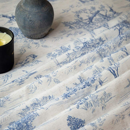 GLORY SEASON Rustic Tablecloth Classic French Village Printed Linen Fabric Table Cover Farmhouse Decoration 55x102 Inches Rectangle/Oblong Blue for Kitchen Dining