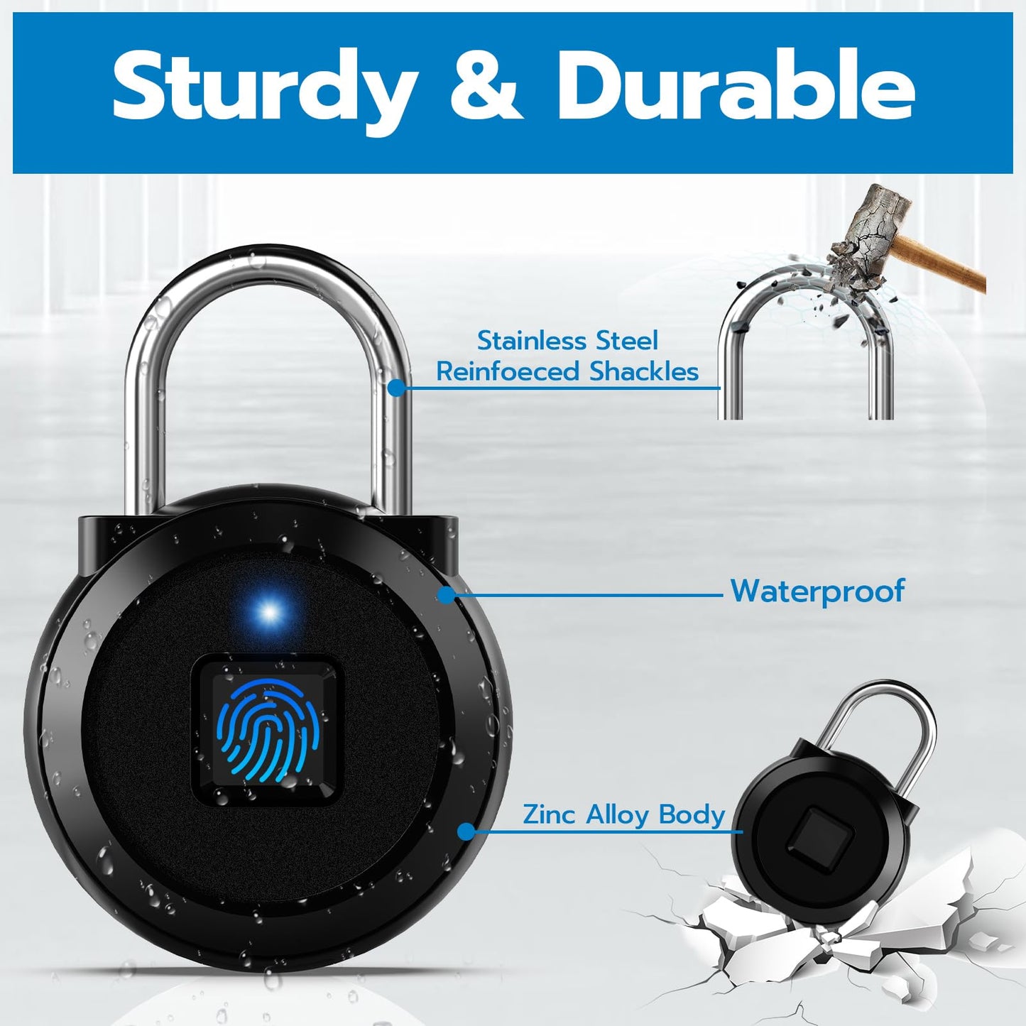 Eseesmart Fingerprint Padlock, Locker Bluetooth, Mobile APP, Smart Padlock with Keyless Biometric, Water Resistant, Suitable for Gym, School, Luggage Bags, Locker and Storage