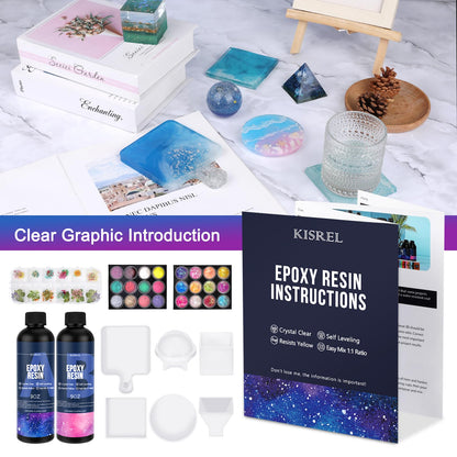 KISREL Epoxy Resin Kit for Beginners, Resin Kit with Molds, 18OZ Epoxy Kit with Dried Flowers, Measuring Cups and Resina Supplies