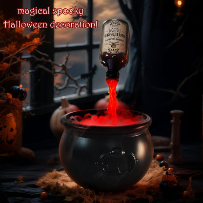 Halloween Decoration Set, Ultrasonic Mist Maker Fogger with Black Witch Cauldron DIY Magic Floating Bottles Halloween Skeleton Splash Guard, Spooky Hocus Pocus Party Decor for Home Garden Kitchen Yard