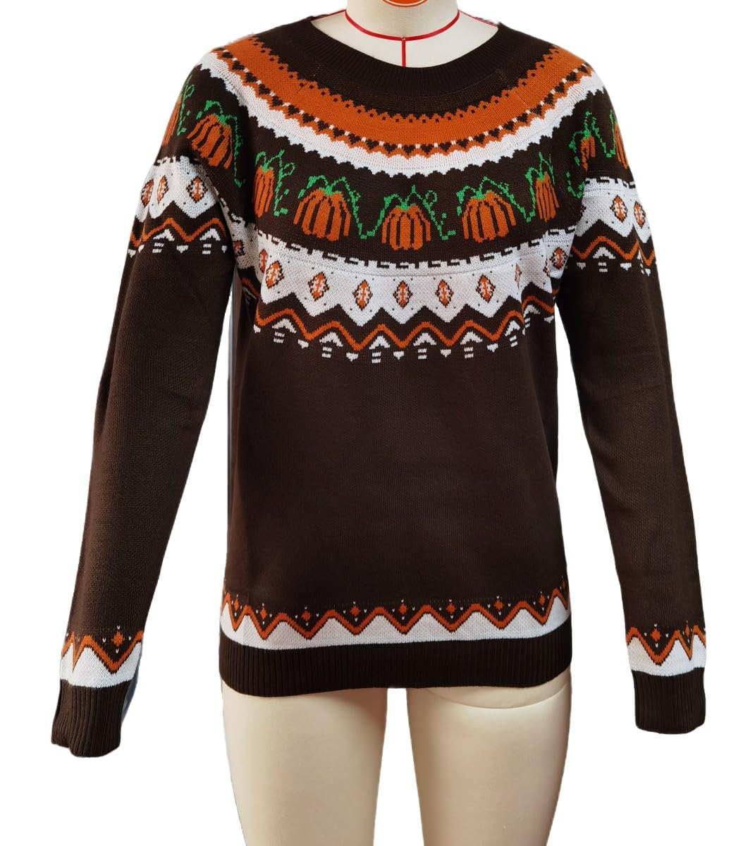 Fall Halloween Knitted Sweater for Women Winter Holiday Xmas Christmas Pullover Sweatshirt Tops(Halloween-Z-Brown,M)