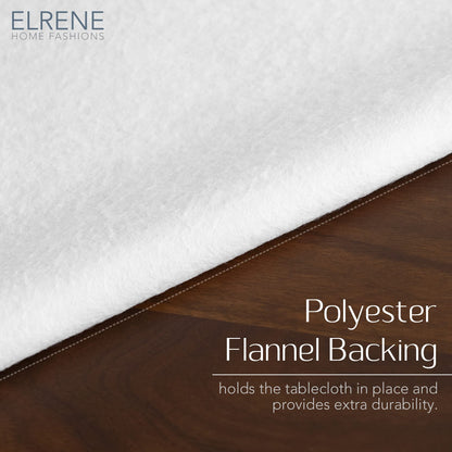 Elrene Home Fashions Monterey Linen-Texture Water- and Stain-Resistant Vinyl Tablecloth with Flannel Backing, 60 inches X 102 inches, Rectangle, Ivory