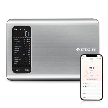 Etekcity Smart Food Kitchen Scale with Nutritional Calculator, Free App with 19 Nutrients Tracking, Calorie, Marco, Digital grams and ounces for weight loss, Premium Stainless Steel, 11lb