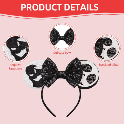 Eisyaa Mouse Ears Bow Headbands, Sequin Halloween Minnie Ears Headband,Halloween Mickey ears Hair Accessories (Jack-Ghost, Medium)