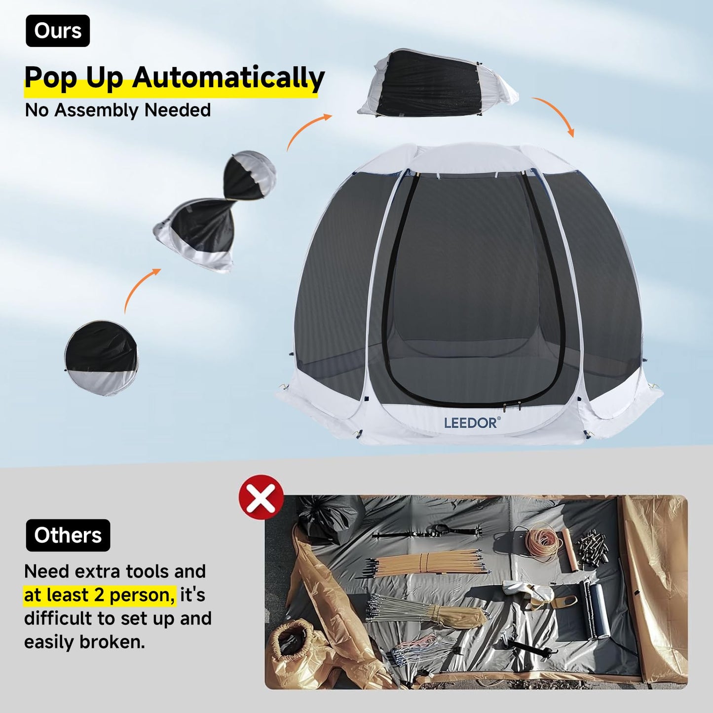 LEEDOR Pop Up Screen House, 4-6 Person Outdoor Screen Tent，Camping Screen Room with Carry Bag, Screen Gazebo with Mosquito Netting, Instant UV Resistant Sun Shelter for Garden, Patio, Backyard 10'x10'