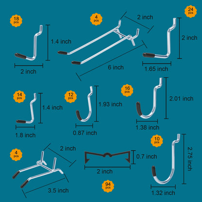 Daanxw 248PCS Pegboard Accessories Organizer Kit,1/8 and 1/4 inch Pegboard Hooks Assortment, Pegboard Bins, Metal Hooks for Hanging Storage (Transparent)