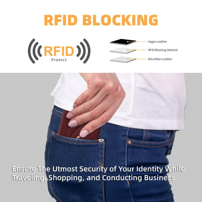 Gostwo Womens Wallet RFID Blocking Small Wallets Woman Credit Card Holder Trifold Ladies Wallets with Coins Zipper Pocket(Red Deep)