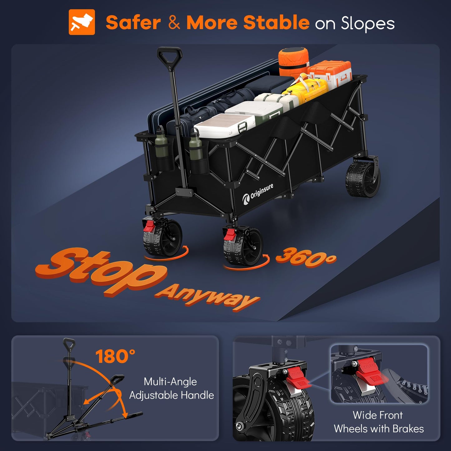 48" L Collapsible Wagon Cart Foldable, 560LB Weight Capacity 300L Heavy Duty Folding Beach Wagons with Big All-Terrain Wheels, Utility Carts for Groceries, Shopping, Camping, Sports - Black