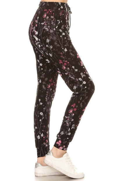 Leggings Depot JGA-R968-XL Crystal Bloom Print Jogger Pants w/Pockets, X-Large