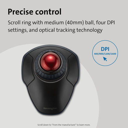 Kensington Orbit Wireless Trackball with Scroll Ring - Black-Red (K70990WW),