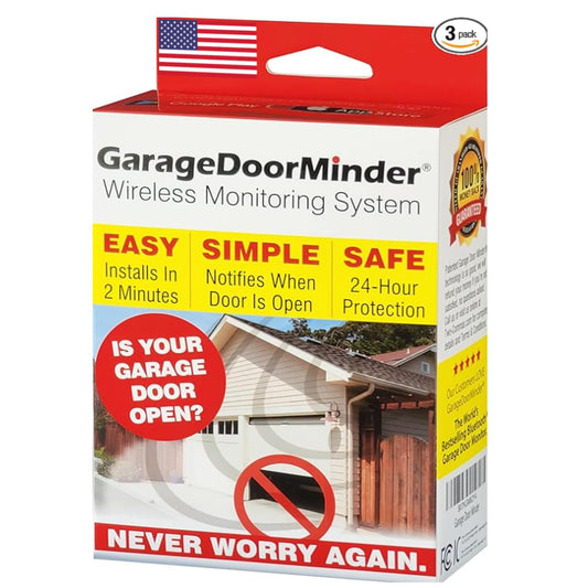 Garage Door Minder® Version II. 100% Wireless. Installs in Two Minutes! No Wi-Fi. in-Home Monitor & Alert System. Great for Seniors!