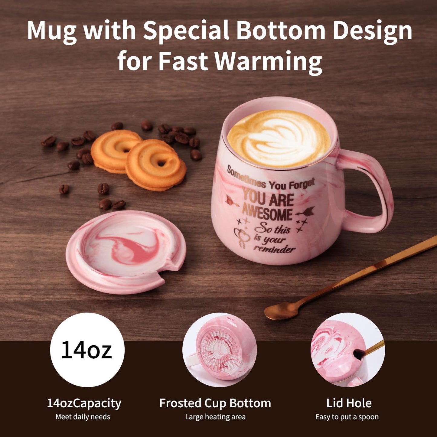 Coffee Mug Warmer & You are Awesome Mug Set, Electric Cup Warmer for Desk Office Home, Beverage Warmer with 3 Temperature Setting, 8-Hours Auto Shut Off, Best Birthday Present Ideas for Women