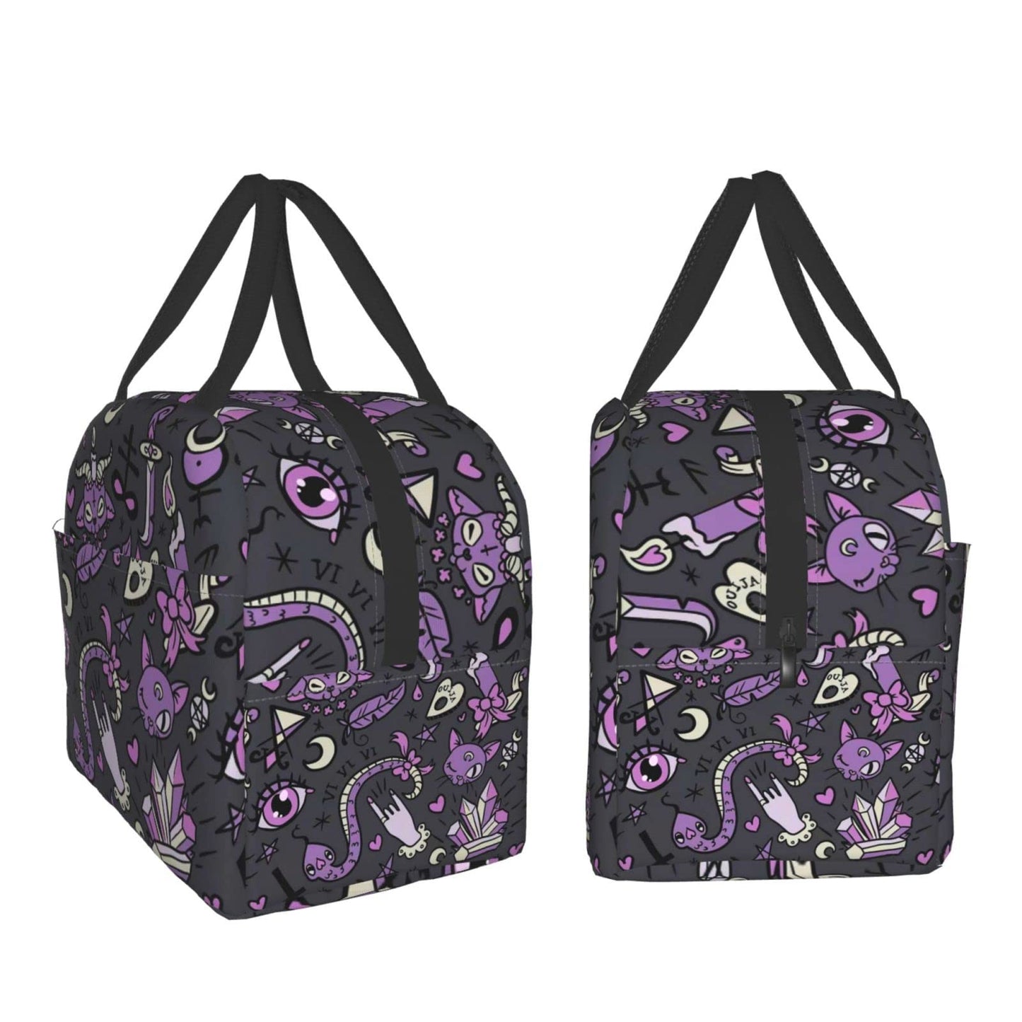 Funacola Magic Goth Spooky Gray Purple Black Lunch Box Reusable Halloween Lunch Bag Witch Insulated Meal Bags Food Container For Boys Girls Men Women Kids School Work Travel Picnic