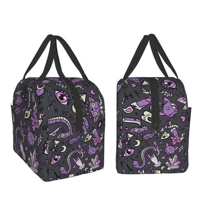 Funacola Magic Goth Spooky Gray Purple Black Lunch Box Reusable Halloween Lunch Bag Witch Insulated Meal Bags Food Container For Boys Girls Men Women Kids School Work Travel Picnic