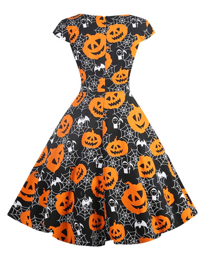 Hanpceirs Women's Cap Sleeve 1950s Vintage Party Dress Cocktail Dress Formal Dresses with Pocket Pumpkin L