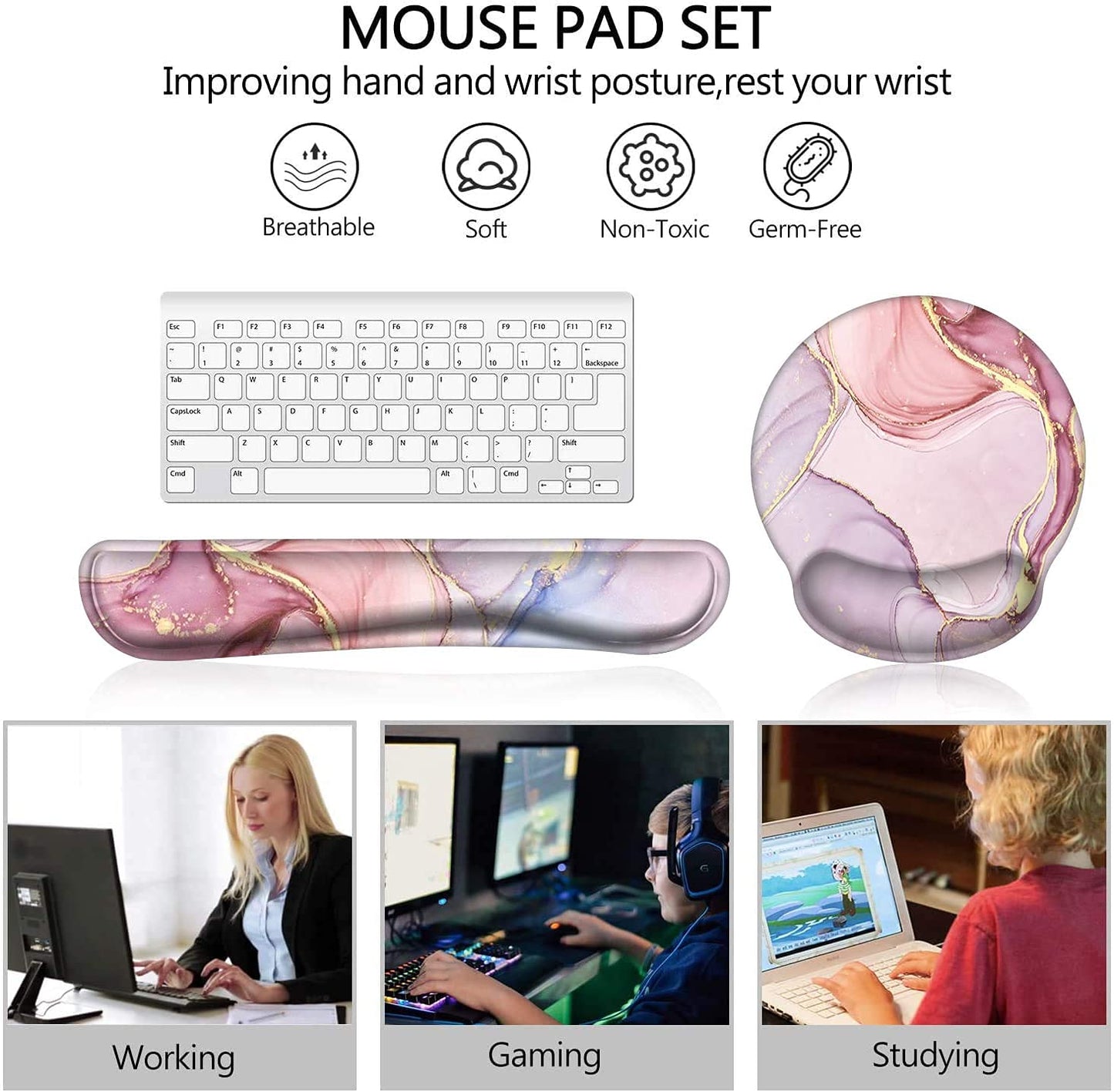 LATEEFAH Mouse Pad with Wrist Rest, 3-in-1 Gaming Mouse Pad, Keyboard Wrist Rest, Ergonomic Memory Foam Mousepad with Wrist Support for Computer Keyboard