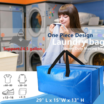 4 Pack Heavy Duty Extra Large Moving Bags Storage Tote - Strong Handles& Backpack Straps - Space Saving Storage Bags Alternative to Moving Boxes and Bins,Compatible with Ikea Frakta Cart, Blue