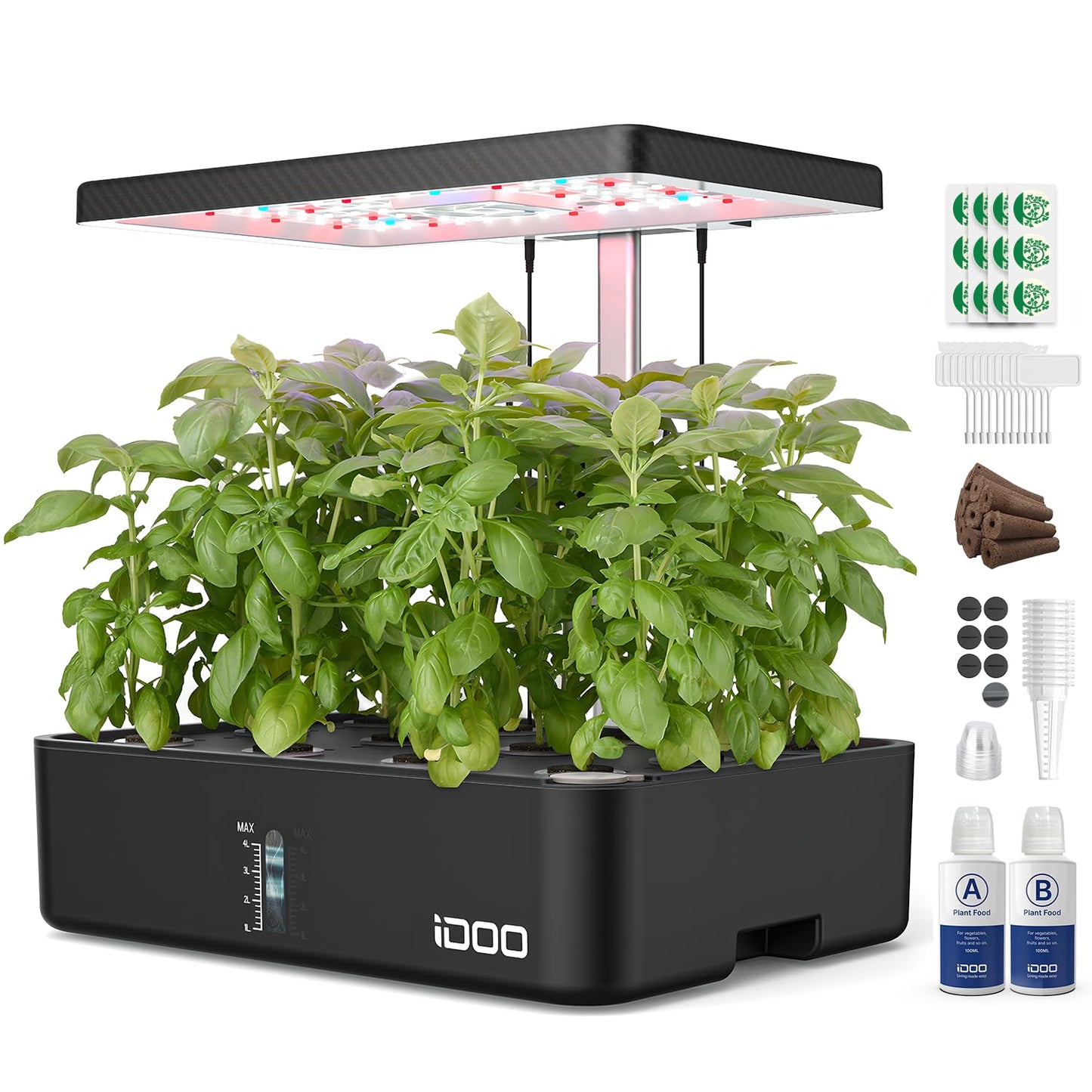 iDOO Hydroponics Growing System Kit 12Pods, Indoor Herb Garden System, with LED Grow Light, Built-in Fan, Auto-Timer, Adjustable Height Up to 11.3", for Home School, for Women