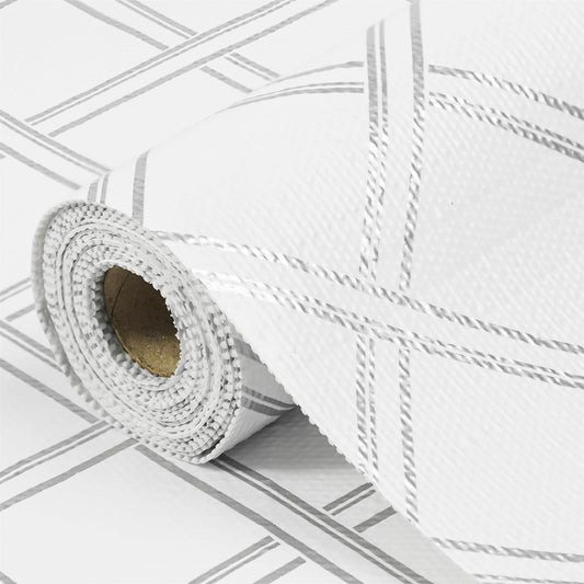 Drawer and Shelf Liner for Kitchen Cabinets Non-Adhesive Cabinet Liners for Shelves Strong Grip Non Slip Waterproof Cupboard Liner for Dresser Refrigerator, Bathroom,Silver Geometric,17.5IN X 10FT