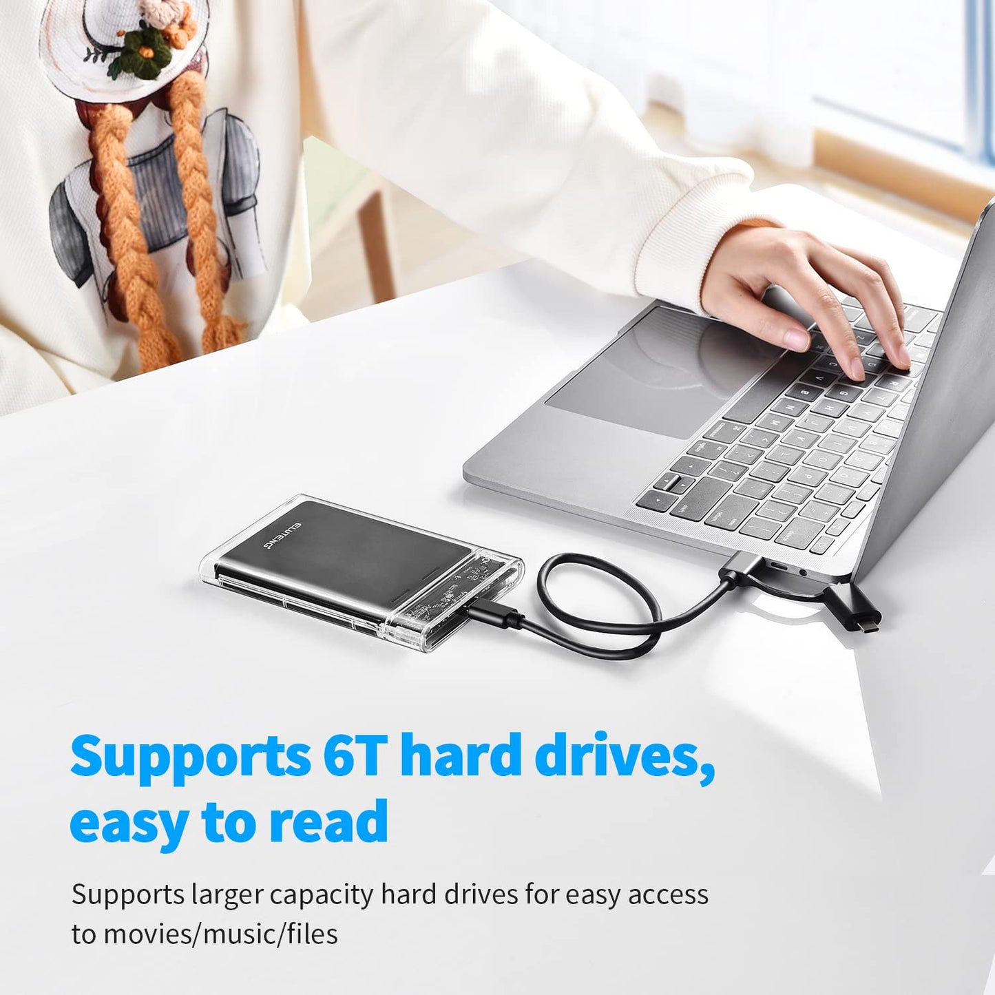 ELUTENG 2.5 SSD Enclosure 5Gbps Hard Drive Case Tool Free SATA to USB 3.1 Solid State Drive Enclosure USB C SSD HDD Enclosure Max 4TB Support UASP for 2.5 Inch SSD & HDD for WD Seagate Samsung