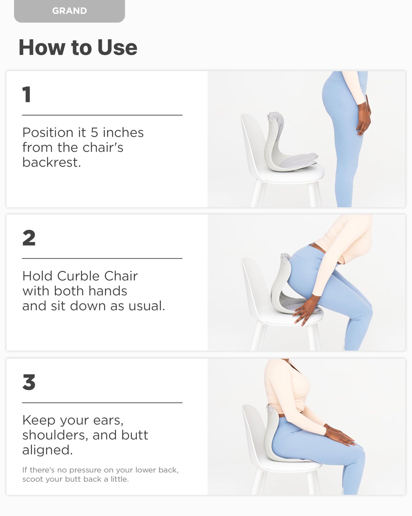 curble Grand(Extra Wide & Sturdy) – Ergonomic Back and Lumbar Support for Good Posture Correction and Back Pain Relief, Perfect for Office, Floor Seat and Work from Home, Patented (Grey)