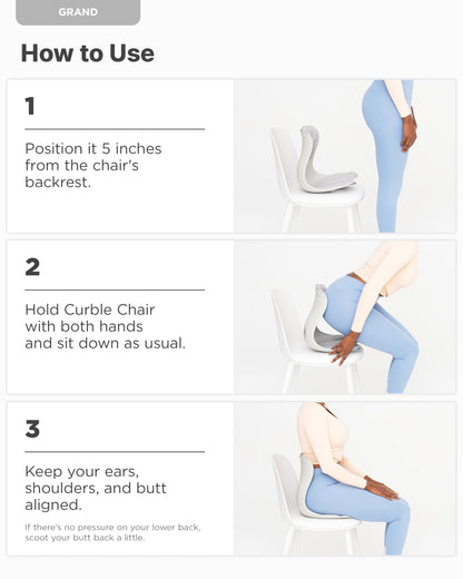 curble Grand(Extra Wide & Sturdy) – Ergonomic Back and Lumbar Support for Good Posture Correction and Back Pain Relief, Perfect for Office, Floor Seat and Work from Home, Patented (Grey)