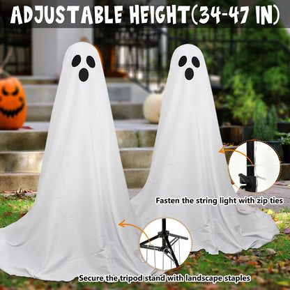 DAZONGE 2 Packs Halloween Decorations Outdoor, Spooky Halloween Ghost Decor with Remote String Lights Battery Operated, Easy to Assemble Ghost Decorations for Front Porch Yard