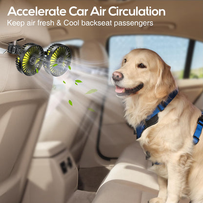 Dealswin Car Fan for Backseat kids, Dual Head USB Car Seat Fans, 360° Rotatable Strong Wind Rear Headrest CarFan for Baby, Air Circulation Fan with Adjustable Clip for Vehicles SUV RV