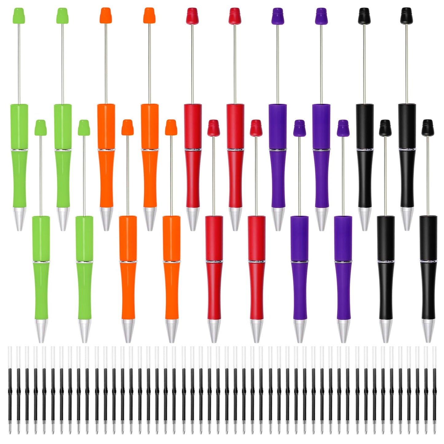 jiebor 20Pcs Halloween Beadable Pens Plastic Bead Ballpoint Pens Bulk with 50Pcs Black Ink Cute Cool Diy Pens for Halloween Journaling Women Teacher Graduation Gift Office Supplies