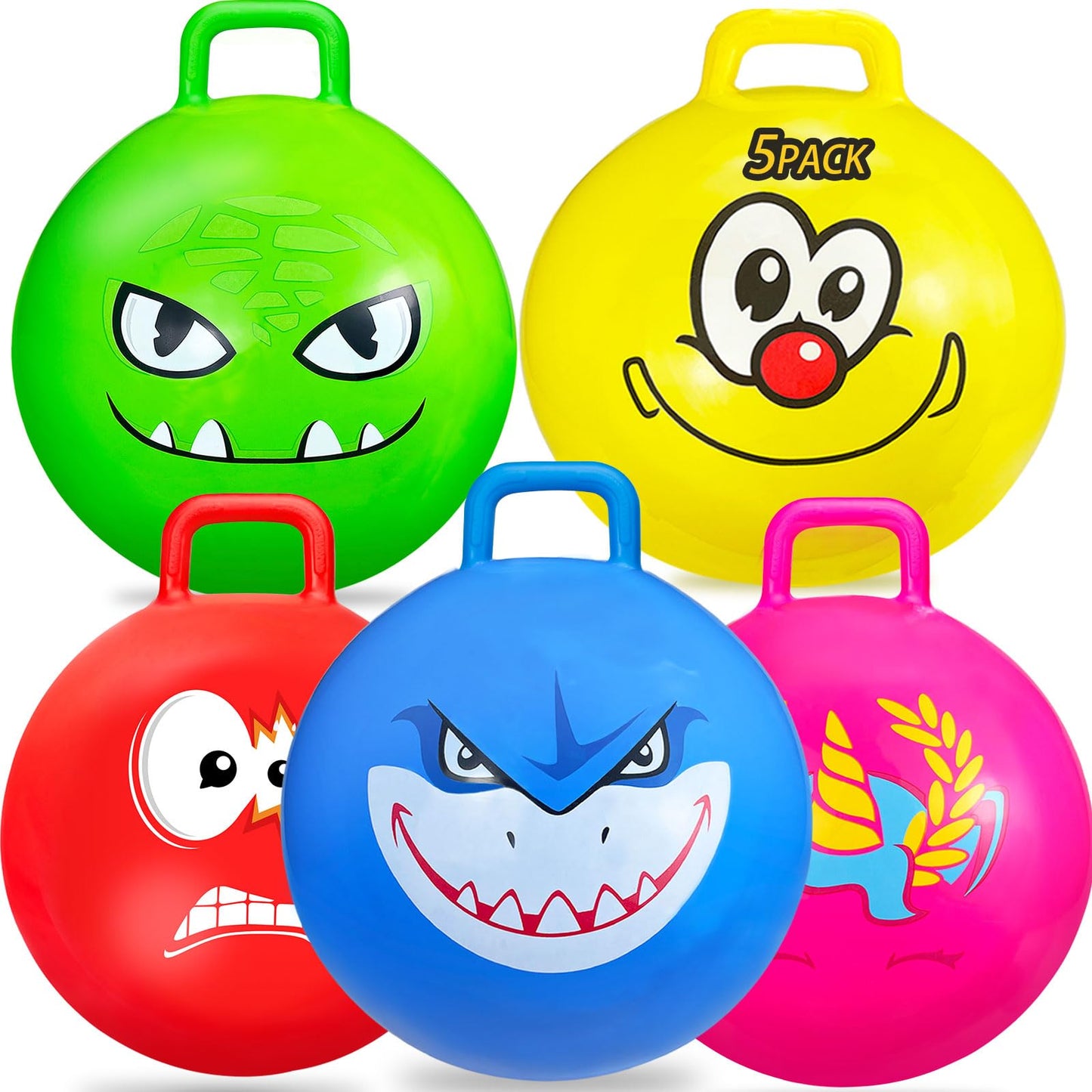 5 Pcs Hopper Ball Carnival Outdoors Jumping Hopping 18 Inch Bouncing Ball with Handle and Air Pump for Kids Sports School Ride Games Balance Exercise Fun