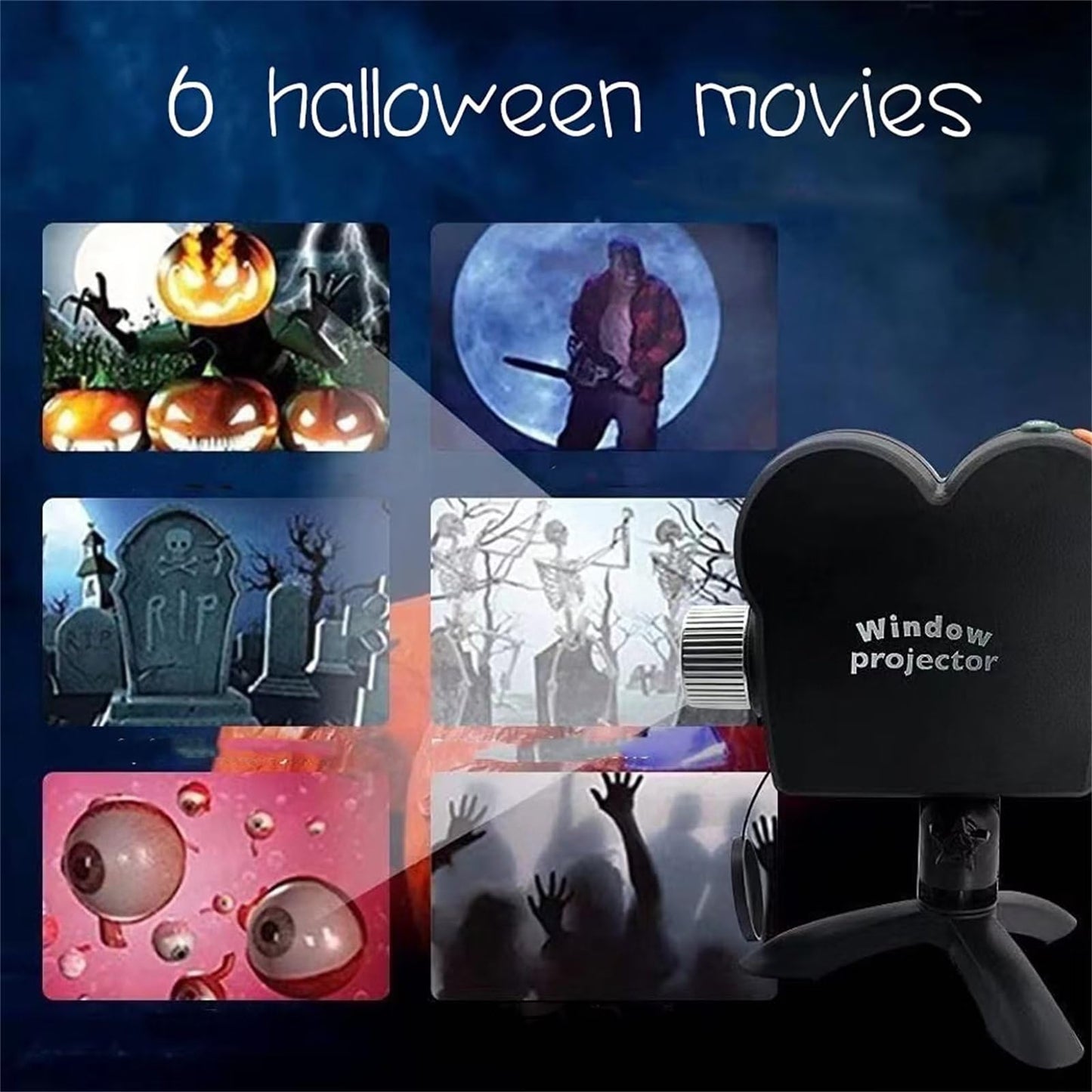 Halloween Window Projector,Halloween Holographic Projector,Christmas Led Holographic Projection Lamp,12 Movies,Used for Halloween Outdoor,Christmas Garden Decoration Family Outdoor Party