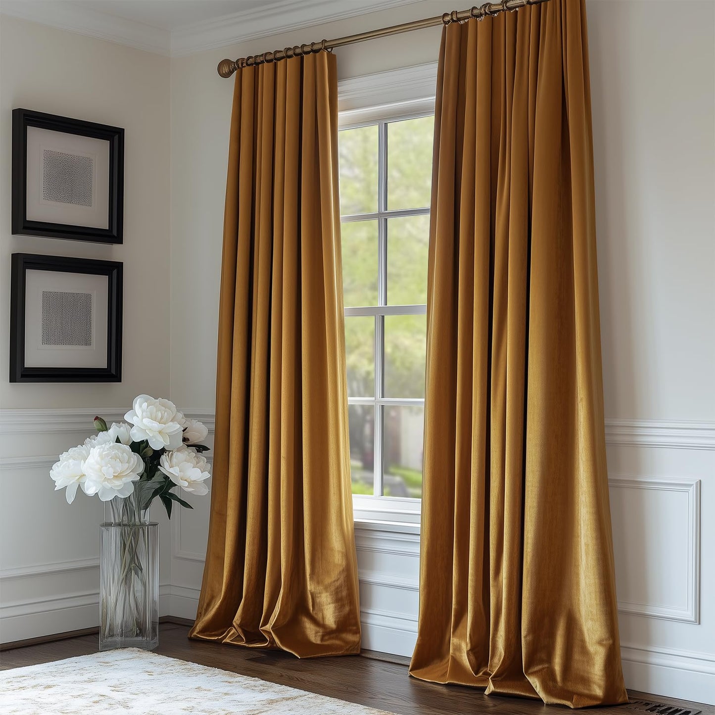 Lazzzy Velvet Blackout Curtains Brown Thermal Insulated Curtains 84 Room Window Drapes Super Soft Luxury Curtains for Living Room Bedroom Rod Pocket 2 Panels 84 Inch Long Gold Brown