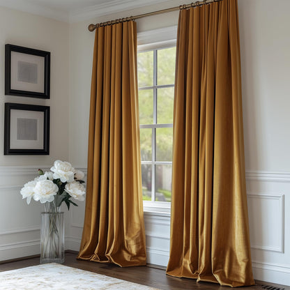 Lazzzy Velvet Blackout Curtains Brown Thermal Insulated Curtains 84 Room Window Drapes Super Soft Luxury Curtains for Living Room Bedroom Rod Pocket 2 Panels 84 Inch Long Gold Brown
