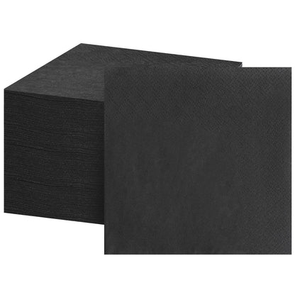FLOWERCAT 100-Count 2-Ply Black Cocktail Napkins - Black Beverage Napkins Disposable Premium Quality - 5“ x 5" and unfold 10" x 10" Paper Napkins for Bar,Weddings,Birthday,Halloween