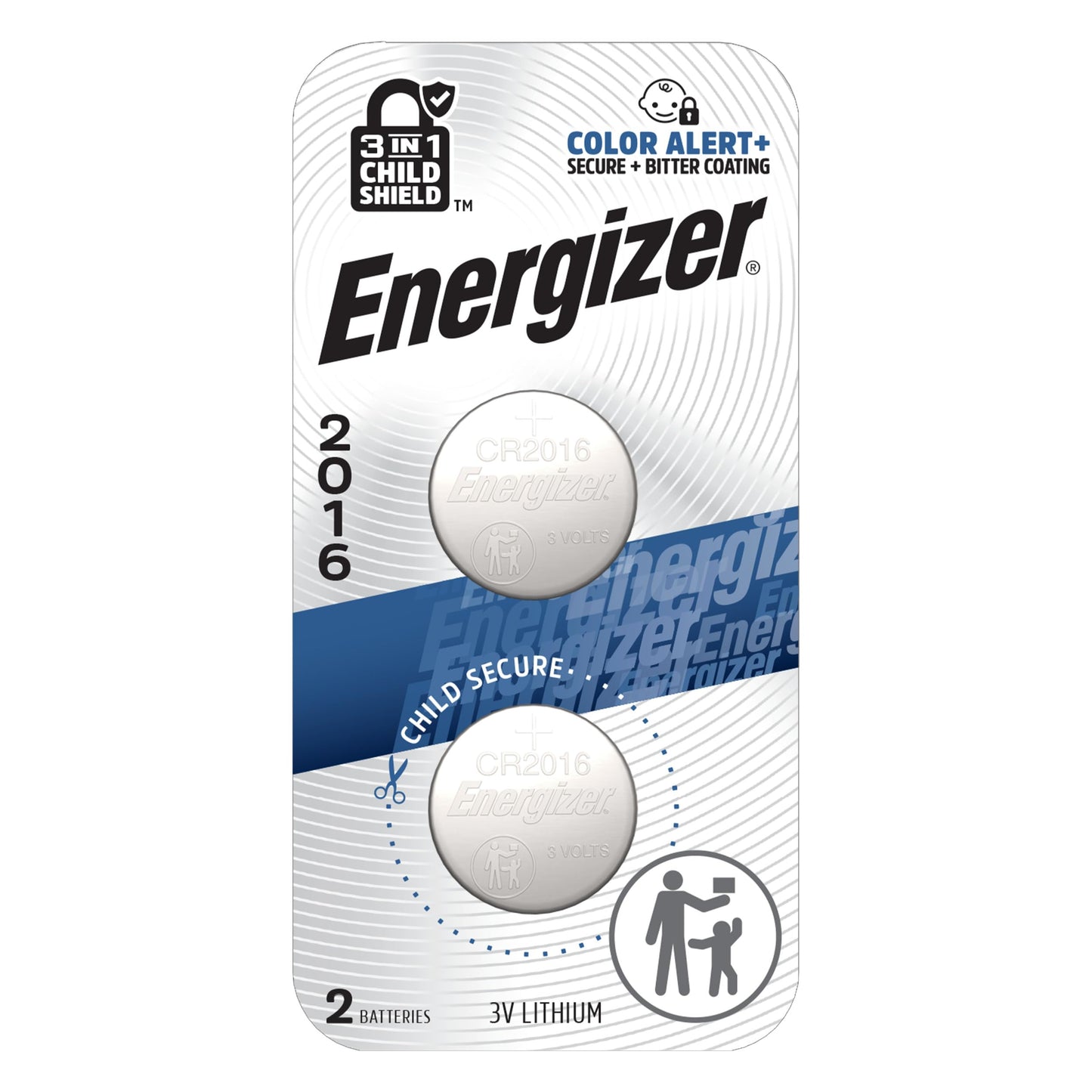 Energizer 2016 Batteries (2 Pack), 3V Lithium Coin Batteries With 3-in-1 Child Shield