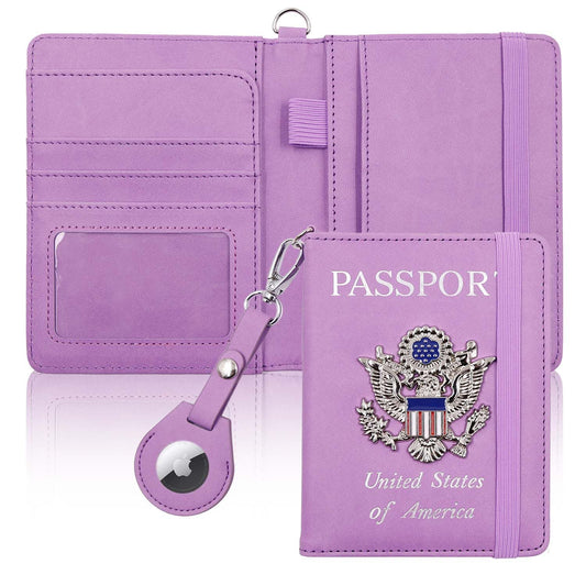 Cnycmy Passport Holder with Airtag,Passport-Wallet-Holder for Women, RFID Passport Holder with Slot Waterproof, PU Leather Travel Passport Case (purple1)