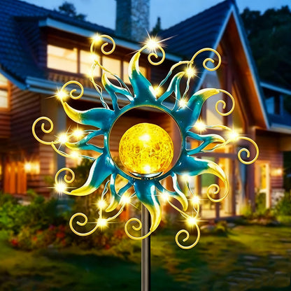 Kacux Solar Lights Outdoor Garden Decor, Blue Metal Sun Crackle Glass Globe Stake Waterproof 30LED Decorations Unique Gifts for Women,Mom,Outside, Patio,Lawn,Yard,Pathway