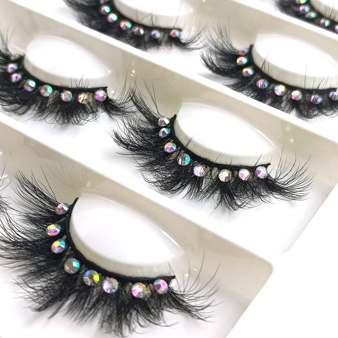 False Eyelashes with Glitter Rhinestones On, Bling Lashes 2023 Sparkle Full Strip Mink Eyelash 4 Pairs… (AF08bling)