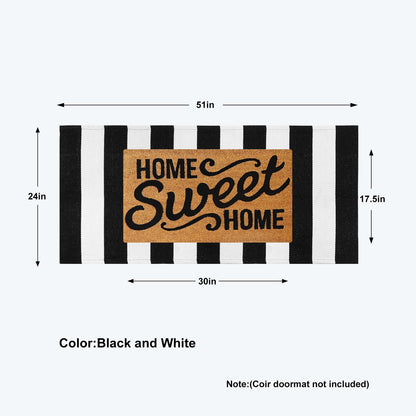 Collive Black and White Outdoor Striped Rug 24"x 51", Cotton Woven Fall Front Porch Rug Decor, Washable Farmhouse Layered Welcome Mat Outdoor for Kitchen Entryway Entrance Halloween