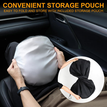 JUSTTOP Car Sun Shade Windshield - Foldable Sun Car Window Shield 210T Coated Silver Cloth Reflective Polyester Material Blocks 99% UV Rays, Fits Most Windshields(Large63 x 35 in)