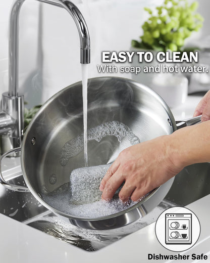 Cooks Standard Classic Stainless Steel Saute Pan 11-inch, 5 Quart Induction Cookware Deep Frying Pan Cooking Skillet with Lid, Stay-Cool Handle