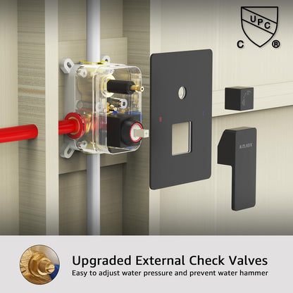 KOJOX Shower System with High Pressure 10'' Rainfall Shower Head, Handheld Shower head and Shower Faucet Trim valve, Bathroom Luxury Rain Mixer Shower Combo Set Wall Mounted Matte Black